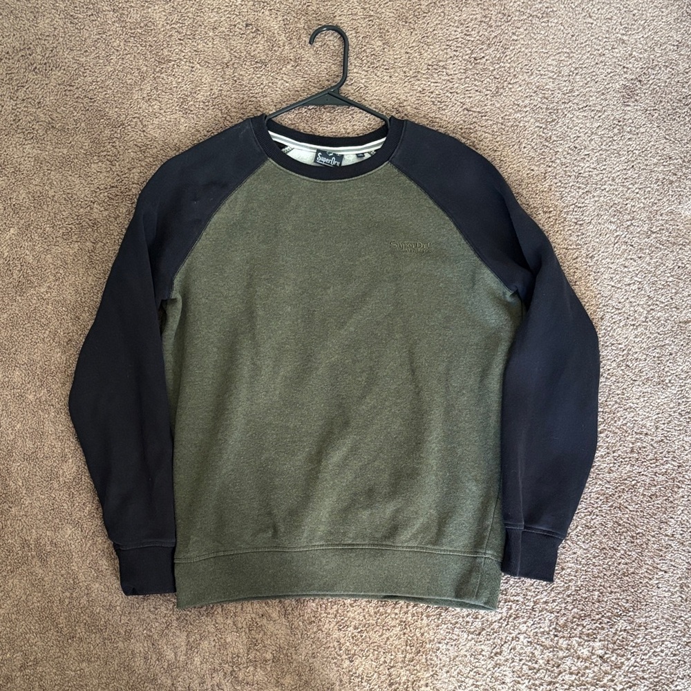 Superdry Baseball Crew Sweatshirt – Olive Green Marl/Black